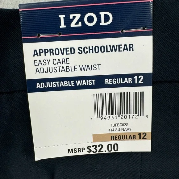 NEW Izod Approved Schoolwear Shorts Boys 12 Navy Blue Chino Adjustable‎ Waist - Picture 3 of 7
